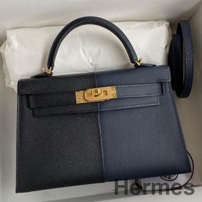 Hermes Kelly Mini II Sellier Tri-color Bag In Black/Blue Indigo/Red Calfskin