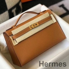 Hermes Kelly Pochette Bag In God Epsom Leather