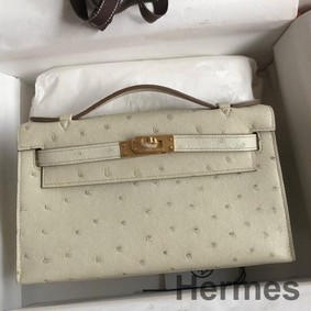 Hermes Kelly Pochette Handmade Bag In Beton Ostrich Leather