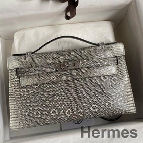 Hermes Kelly Pochette Handmade Bag In Natural Lizard Skin