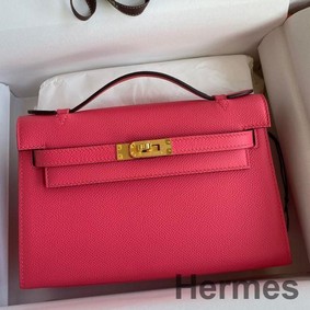 Hermes Kelly Pochette Handmade Bag In Rose Lipstick Epsom Calfskin