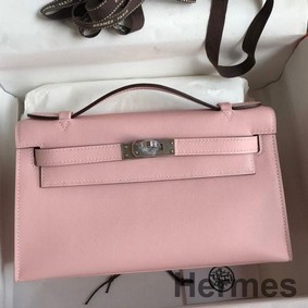 Hermes Kelly Pochette Handmade Bag In Rose Sakura Swift Calfskin