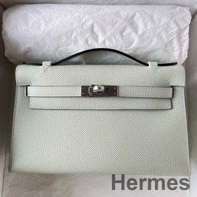 Hermes Kelly Pochette Handmade Bag In Vert Fizz Epsom Calfskin