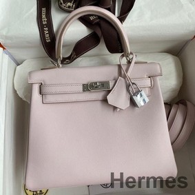 Hermes Kelly Retourne 25 Handmade Bag In Mauve Pale Swift Calfskin