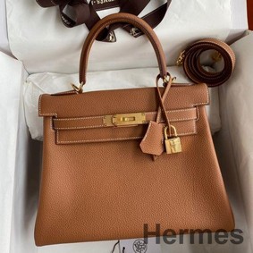 Hermes Kelly Retourne 28 Handmade Bag In Gold Clemence Leather