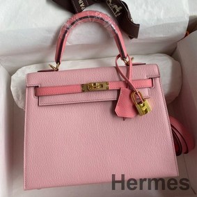 Hermes Kelly Sellier 25 Bicolor Bag in Rose Confetti and Lipstick Mysore Goatskin