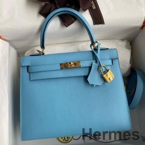 Hermes Kelly Sellier 25 Handmade Bag In Blue Candy Epsom Calfskin