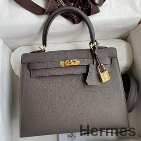 Hermes Kelly Sellier 25 Handmade Bag In Etain Epsom Calfskin