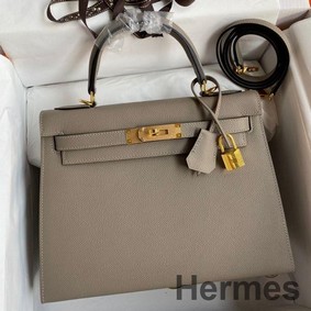Hermes Kelly Sellier 28 Handmade Bag In Gris Asphalt Epsom Calfskin