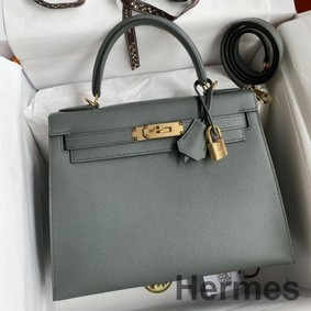 Hermes Kelly Sellier 28 Handmade Bag In Vert Amande Epsom Calfskin
