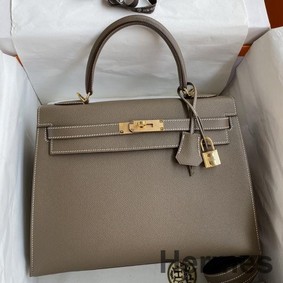 Hermes Kelly Sellier 32 Handmade Bag In Taupe Epsom Calfskin
