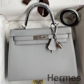Hermes Kelly Sellier 32 Handmade Bag in Blue Glacier Epsom Calfskin