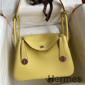 Hermes Lindy 26 Handmade Bag In Jaune Poussin Clemence Leather