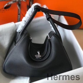 Hermes Lindy 26cm Bag In Black Clemence Leather
