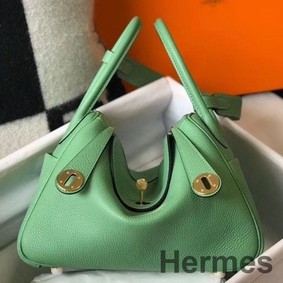 Hermes Lindy 26cm Bag In Vert Criquet Clemence Leather GHW