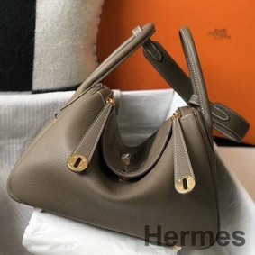 Hermes Lindy 30cm Bag In Taupe Clemence Leather GHW