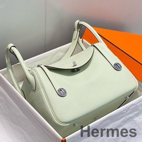 Hermes Lindy 30cm Bag In Vert Fizz Clemence Leather PHW
