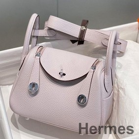 Hermes Lindy Mini Bag In Mauve Pale Clemence Leather PHW