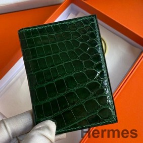 Hermes MC² Euclide Card Holder in Vert Emeraud Shiny Alligator Leather