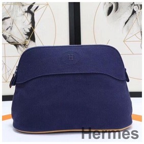 Hermes Medium Bolide Travel Case In Blue Electric Cotton