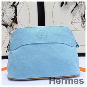 Hermes Medium Bolide Travel Case In Blue Lin Cotton