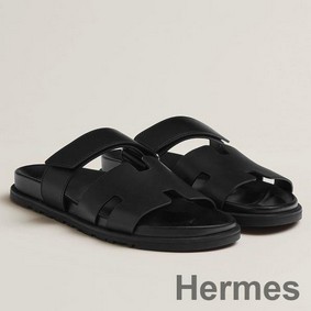 Hermes Men's Chypre Sandals in Black Calfskin