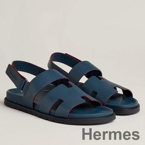 Hermes Men's Genius Sandals In Blue Calfskin
