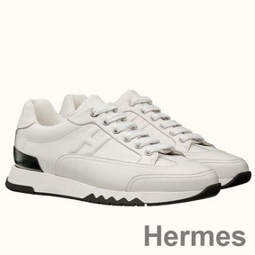 Hermes Men's Trail Sneakers In White Calfskin Leather