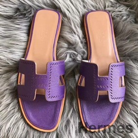 Hermes Oran Perforated Sandals In Purple Epsom Leather