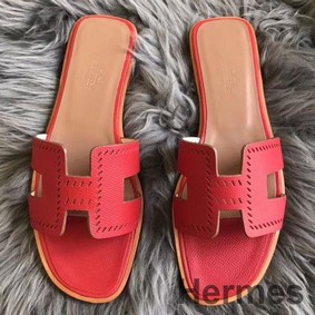 Hermes Oran Perforated Sandals In Red Epsom Leather