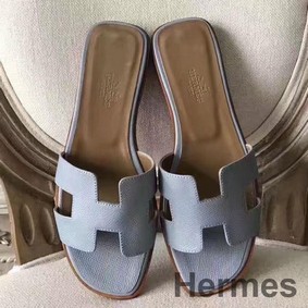 Hermes Oran Sandals In Blue Lin Epsom Leather