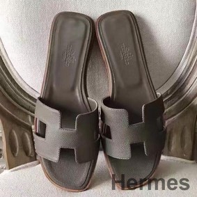 Hermes Oran Sandals In Etoupe Epsom Leather