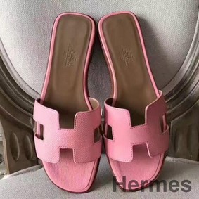 Hermes Oran Sandals In Pink Epsom Leather