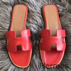 Hermes Oran Sandals In Red Swift Leather
