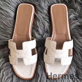 Hermes Oran Sandals In White Ostrich Leather