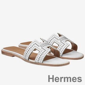 Hermes Oran Studs Sandals In White Leather