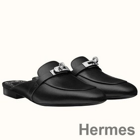 Hermes Oz Mules In Noir Calfskin