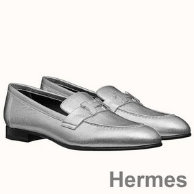 Hermes Paris Loafers In Silver Metallic Goatskin