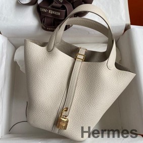 Hermes Picotin Lock 18 Handmade Bag in Craie Clemence Leather