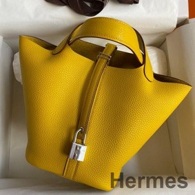 Hermes Picotin Lock 18 Handmade Bag in Jaune Ambre Clemence Leather