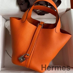 Hermes Picotin Lock 18 Handmade Bag in Orange Clemence Leather