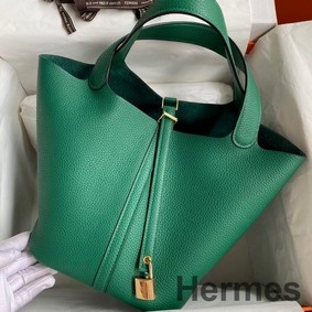 Hermes Picotin Lock 18 Handmade Bag in Vert Vertigo Clemence Leather