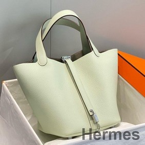 Hermes Picotin Lock 22 Bag In Vert Fizz Clemence Leather