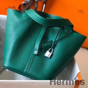 Hermes Picotin Lock 22 Bag In Vert Vertigo Clemence Leather