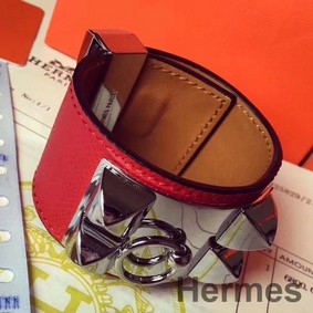 Hermes Red Epsom Collier de Chien Bracelet Size S
