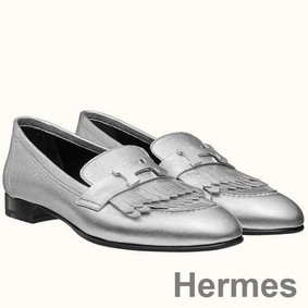 Hermes Royal Loafers In Silver Metallic Lambskin