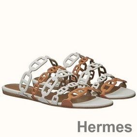 Hermes Thalassa Sandals In Brown/White Lambskin