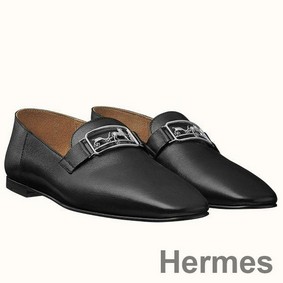 Hermes Time Loafers In Black Goatskin