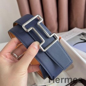 Hermes Tonight Reversible Belt 38MM in Blue and Gold Epsom Calfskin