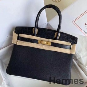 Hermes Touch Birkin 30 Bag In Black Matte Niloticus Crocodile Skin